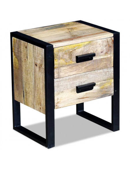 Tavolino con 2 Cassetti in Legno Massello di Mango 43x33x51 cm