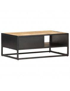 Tavolino con Anta Intagliata 90x55x36 cm Legno di Mango Grezzo