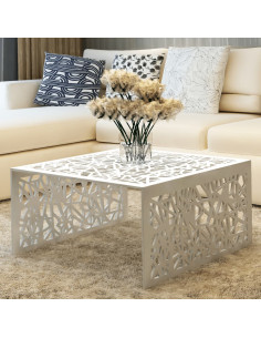 Tavolino con Design Geometrico Traforato Argento in Alluminio