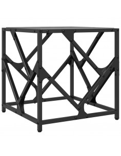 Tavolino con Piano in Vetro Nero 40x40x41 cm Acciaio