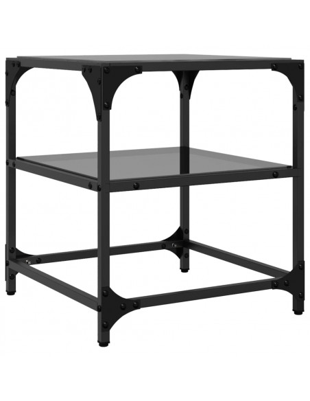 Tavolino con Piano in Vetro Nero 40x40x45 cm Acciaio