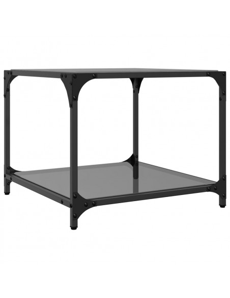 Tavolino con Piano in Vetro Nero 50x50x40 cm Acciaio