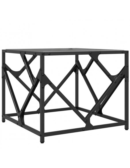 Tavolino con Piano in Vetro Nero 50x50x41 cm Acciaio