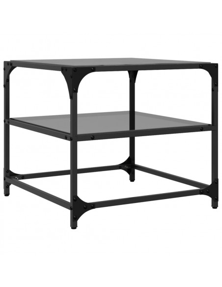 Tavolino con Piano in Vetro Nero 50x50x45 cm Acciaio
