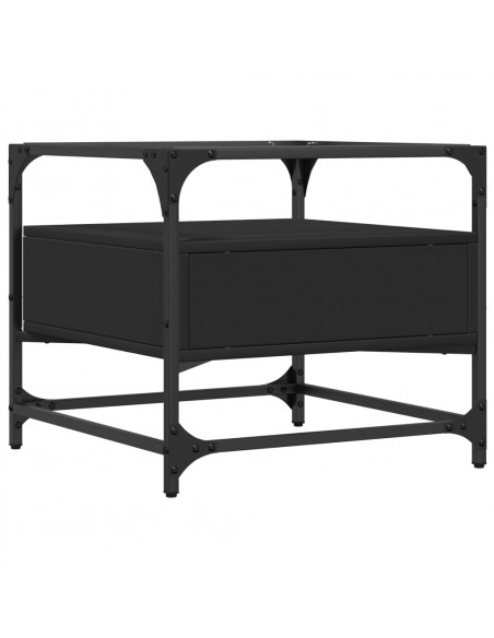 Tavolino con Piano in Vetro Nero 50x50x45 cm Acciaio