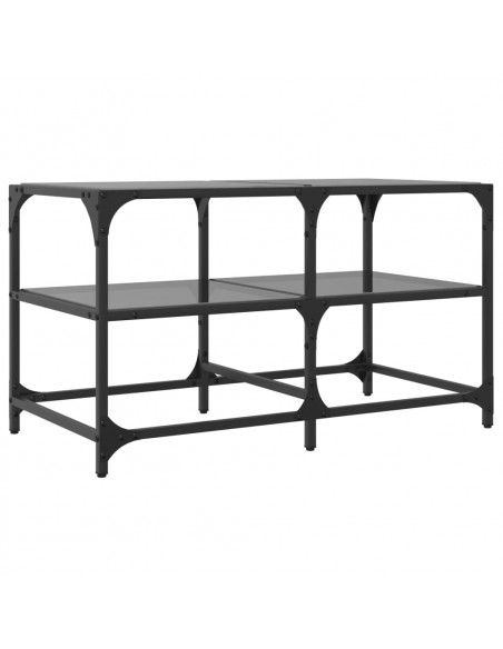 Tavolino con Piano in Vetro Nero 78,5x40x45 cm Acciaio