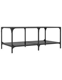 Tavolino con Piano in Vetro Nero 98,5x50x40 cm Acciaio