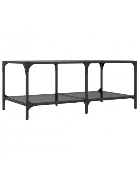 Tavolino con Piano in Vetro Nero 98,5x50x40 cm Acciaio