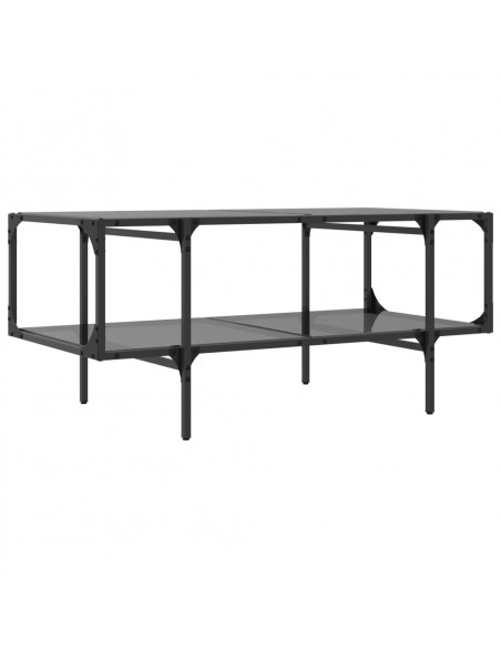 Tavolino con Piano in Vetro Nero 98,5x50x45 cm Acciaio