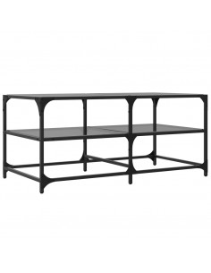 Tavolino con Piano in Vetro Nero 98,5x50x45 cm Acciaio