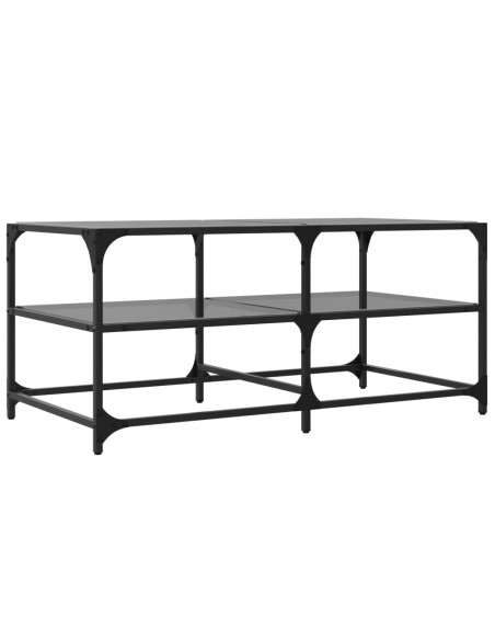 Tavolino con Piano in Vetro Nero 98,5x50x45 cm Acciaio