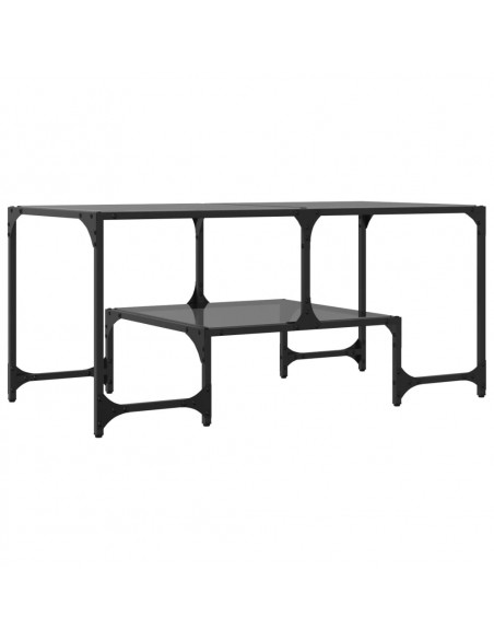 Tavolino con Piano in Vetro Nero 98,5x50x45 cm Acciaio