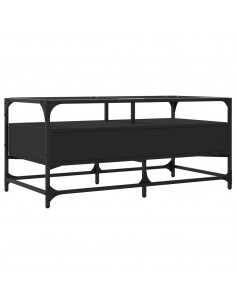 Tavolino con Piano in Vetro Nero 98,5x50x45 cm Acciaio