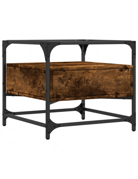 Tavolino con Piano in Vetro Rovere Fumo 50x50x45 cm Acciaio