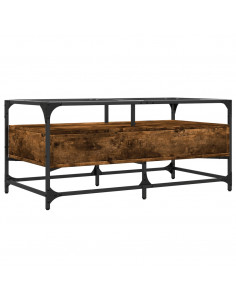 Tavolino con Piano in Vetro Rovere Fumo 98,5x50x45 cm Acciaio