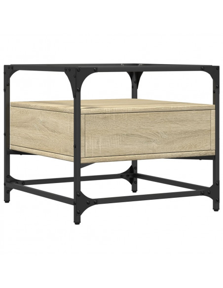 Tavolino con Piano in Vetro Rovere Sonoma 50x50x45 cm Acciaio