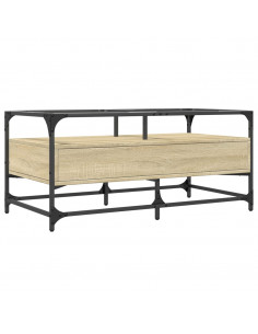 Tavolino con Piano in Vetro Rovere Sonoma 98,5x50x45 cm Acciaio