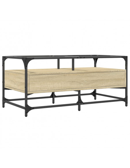 Tavolino con Piano in Vetro Rovere Sonoma 98,5x50x45 cm Acciaio