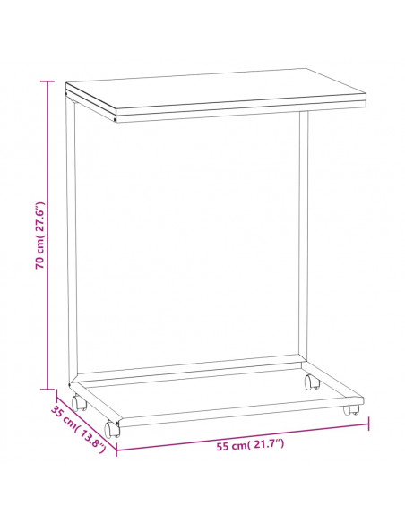 Tavolino con Ruote Bianco 55x35x70 cm in Legno Multistrato