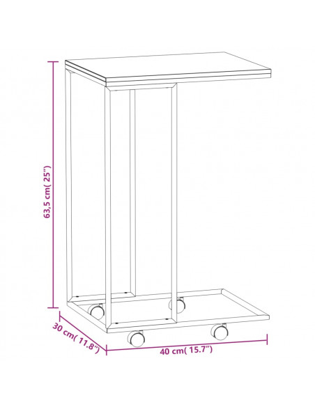 Tavolino con Ruote Nero 40x30x63,5cm in Legno Ingegnerizzato
