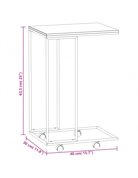 Tavolino con Ruote Nero 40x30x63,5cm in Legno Ingegnerizzato