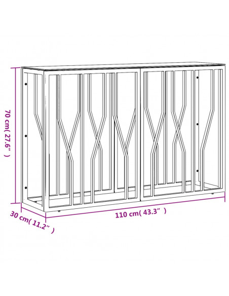 Tavolino Consolle Argento 110x30x70 cm in Acciaio Inox e Vetro