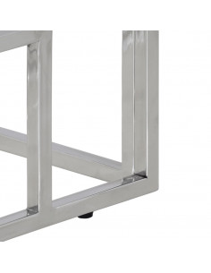 Tavolino Consolle Argento Acciaio Inox e Legno Massello Acacia