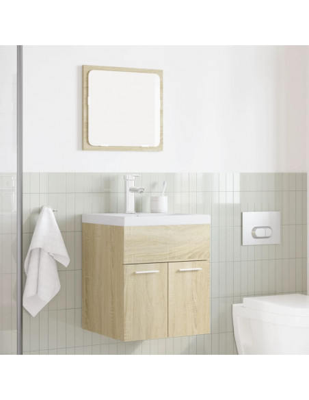 Set Mobili da Bagno 2 pz Rovere Sonoma in Legno Multistrato