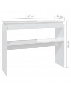 Tavolino Consolle Bianco Lucido 102x30x80 cm Legno Multistrato