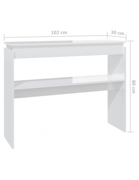 Tavolino Consolle Bianco Lucido 102x30x80 cm Legno Multistrato