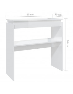 Tavolino Consolle Bianco Lucido 80x30x80 cm Legno Multistrato