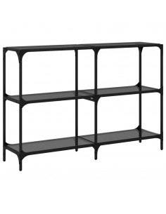 Tavolino Consolle con Piano in Vetro Nero 118,5x30x81cm Acciaio
