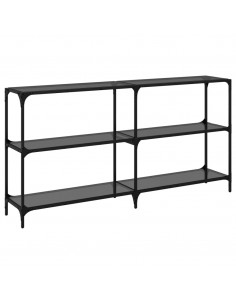 Tavolino Consolle con Piano in Vetro Nero 158,5x30x81cm Acciaio