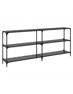Tavolino Consolle con Piano in Vetro Nero 194,5x30x81cm Acciaio