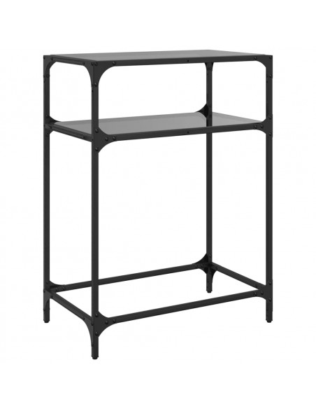 Tavolino Consolle con Piano in Vetro Nero 60x35x81cm in Acciaio