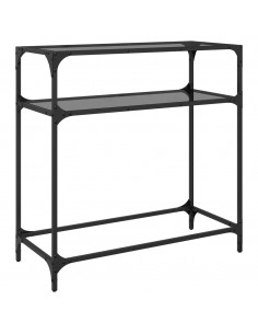 Tavolino Consolle con Piano in Vetro Nero 80x35x81cm in Acciaio