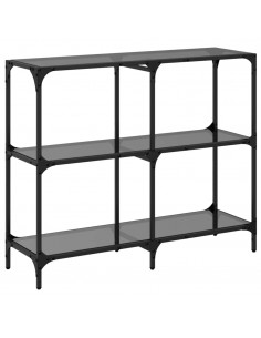 Tavolino Consolle con Piano in Vetro Nero 98x30x81cm in Acciaio