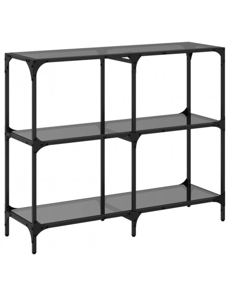 Tavolino Consolle con Piano in Vetro Nero 98x30x81cm in Acciaio