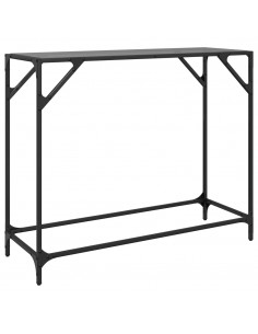 Tavolino Consolle con Piano in Vetro Nero 98x35x81cm in Acciaio
