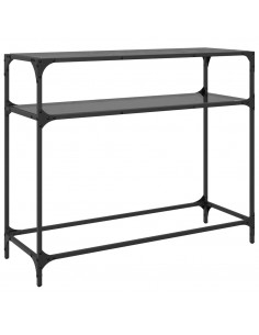 Tavolino Consolle con Piano in Vetro Nero 98x35x81cm in Acciaio