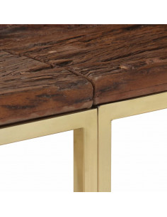 Tavolino Consolle Dorato Acciaio Inox e Traverse Legno Massello