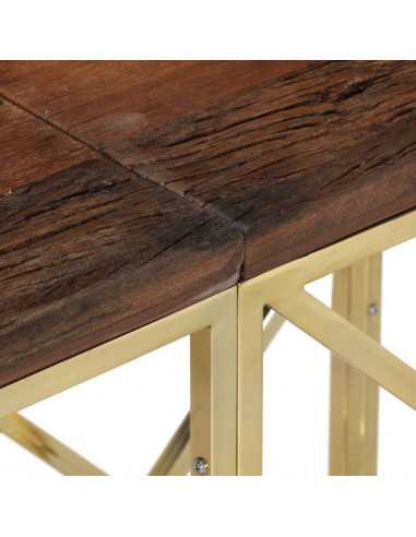 Tavolino Consolle Dorato Acciaio Inox e Traverse Legno Massello