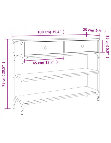 Tavolino Consolle Grigio Sonoma 100x25x75cm Legno Multistrato