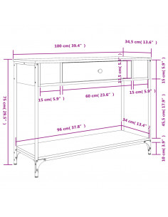 Tavolino Consolle Grigio Sonoma 100x34,5x75cm Legno Multistrato