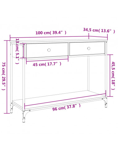 Tavolino Consolle Grigio Sonoma 100x34,5x75cm Legno Multistrato