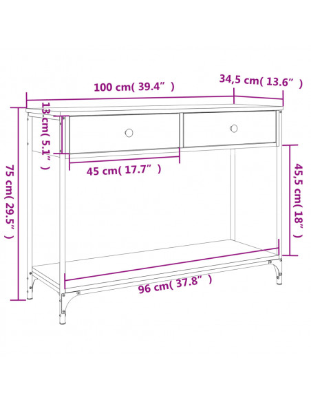 Tavolino Consolle Grigio Sonoma 100x34,5x75cm Legno Multistrato