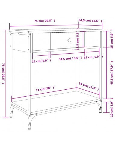 Tavolino Consolle Grigio Sonoma 75x34,5x75cm Legno Multistrato