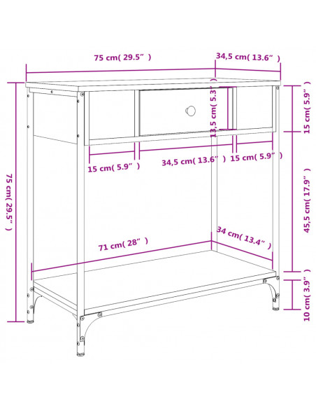 Tavolino Consolle Grigio Sonoma 75x34,5x75cm Legno Multistrato