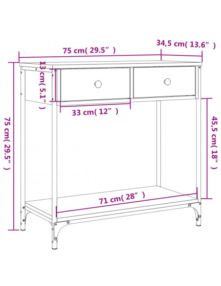 Tavolino Consolle Grigio Sonoma 75x34,5x75cm Legno Multistrato