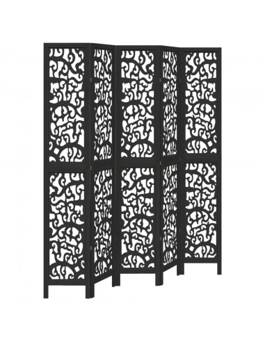 Divisorio Ambienti 5 Pannelli Nero Legno Massello di Paulownia